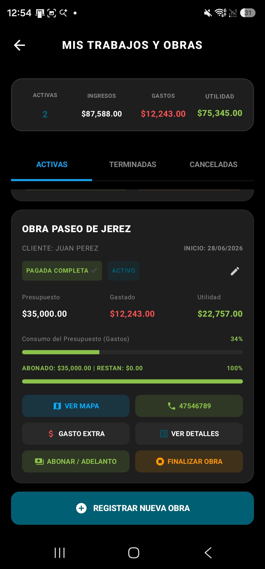 Pantalla Mis trabajos y obras de la app EHCOPAINT