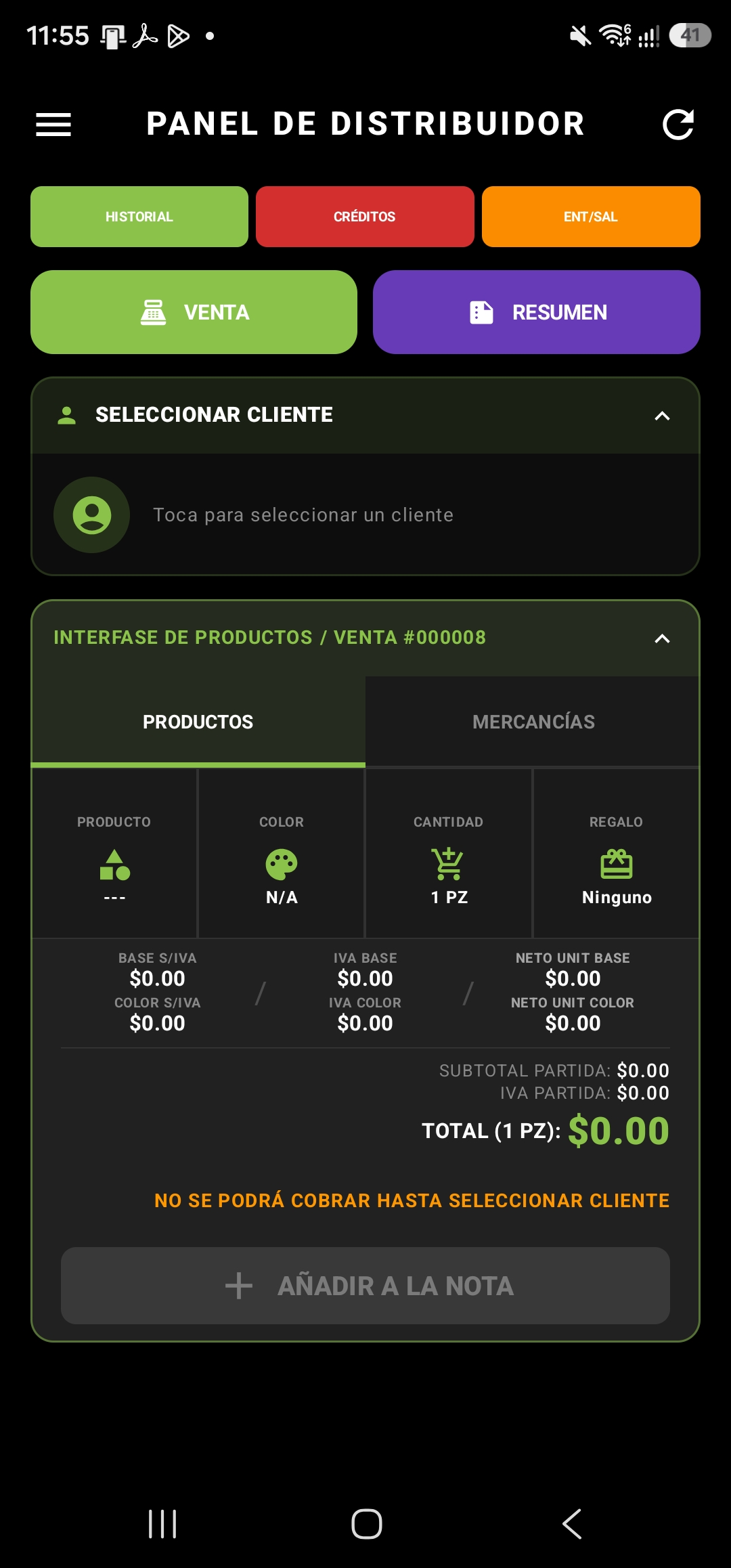 Interfaz Android del Panel de Distribuidor EHCOPAINT